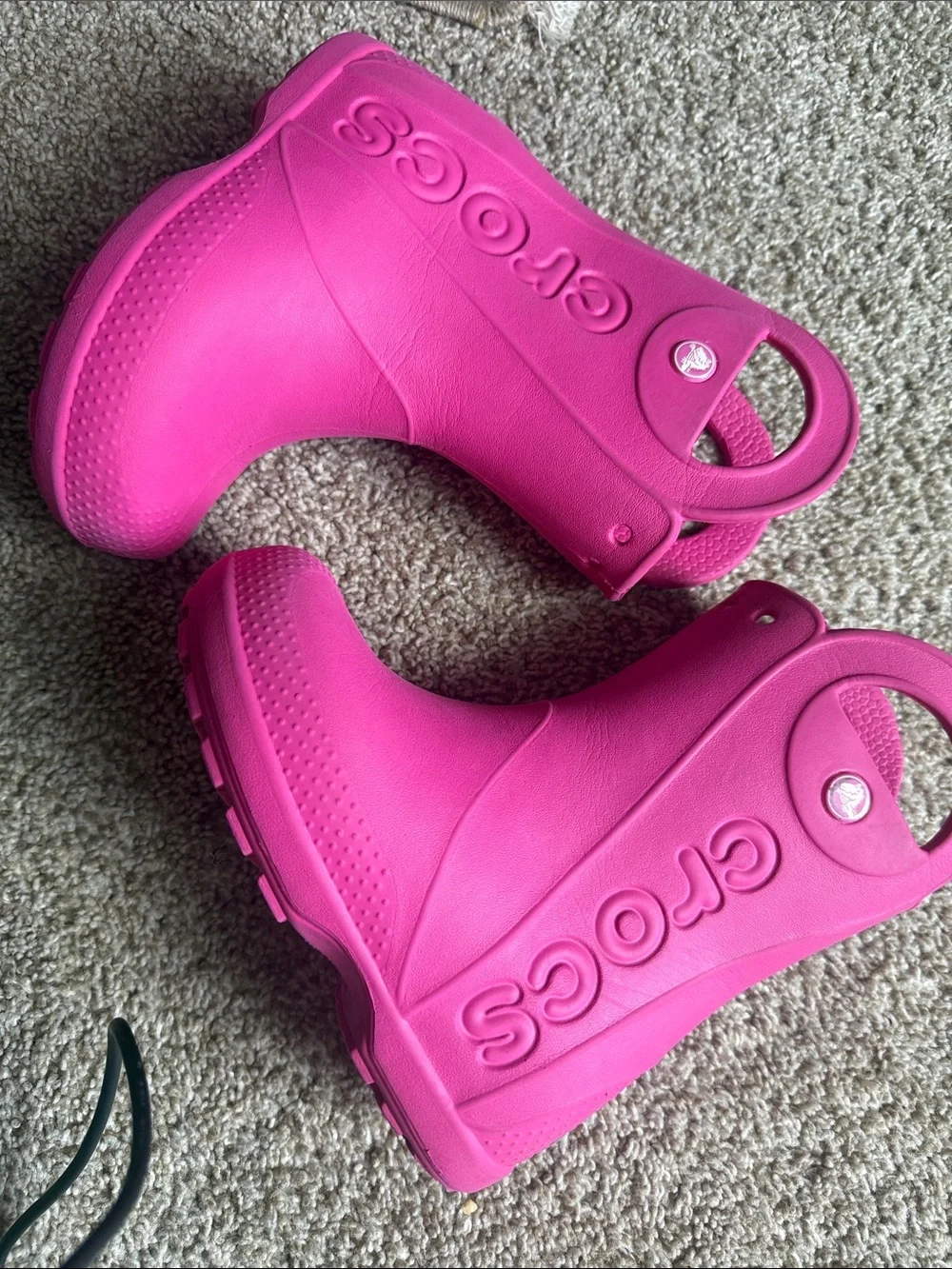 CROCS Kids' Hot Pink Pull-On Rain Boots with Handles size 10 girls